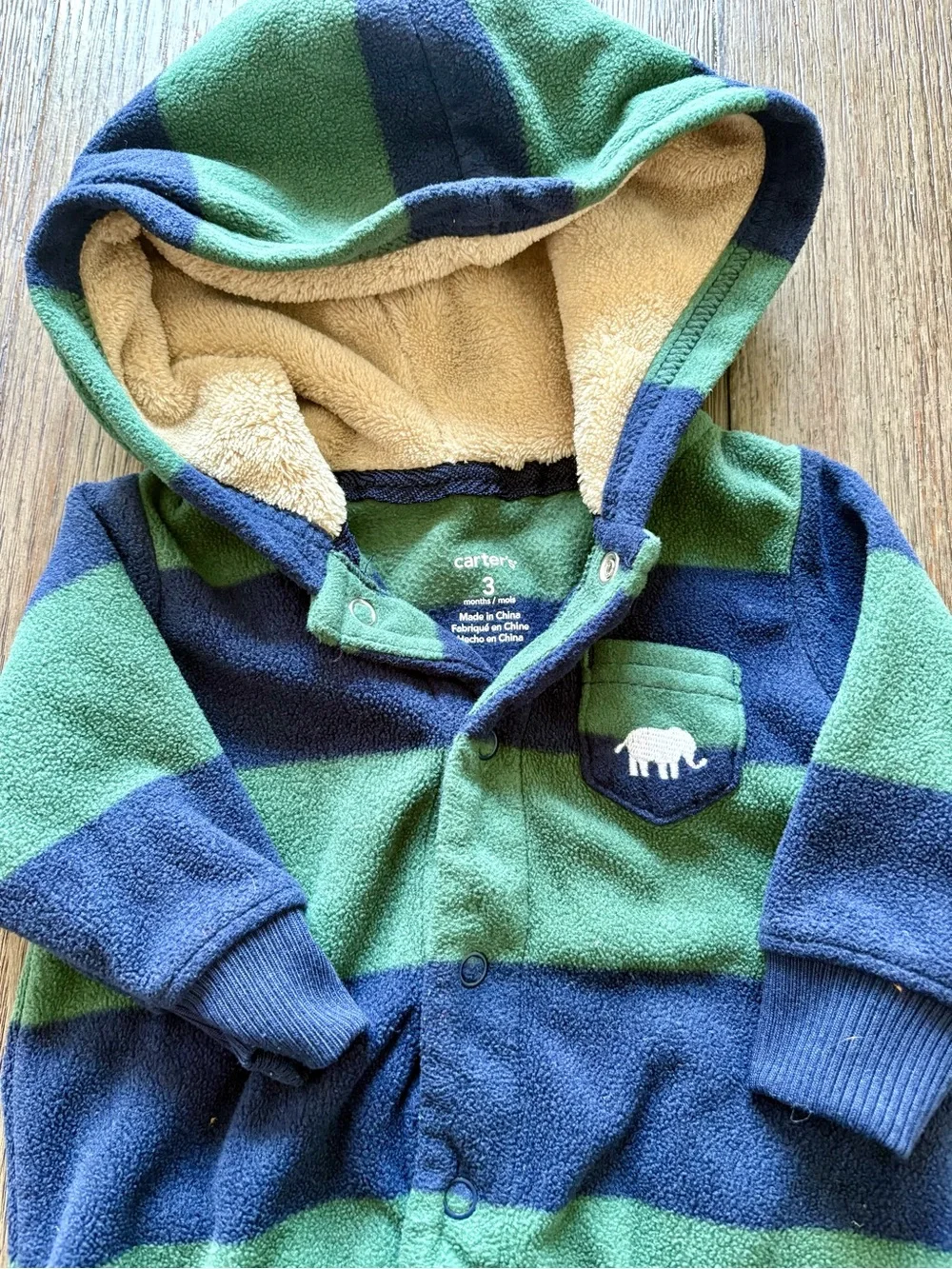 Carter's Set of Fleece Hooded One-Pieces- Red/Grey and Green/Navy